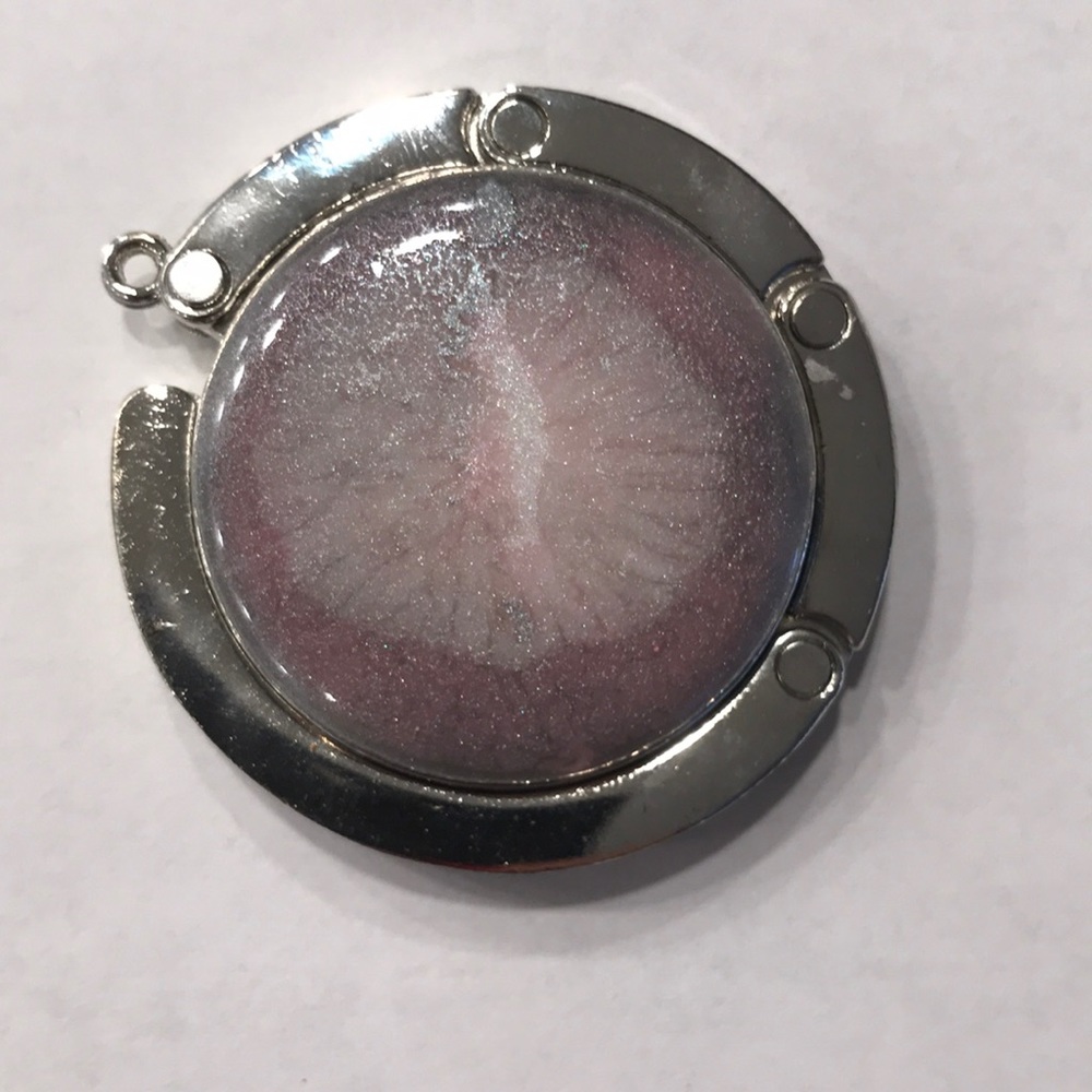 Mystical Enchantment: Shimmery Pink & White Cat's Eye Resin Purse Hook - Travel
